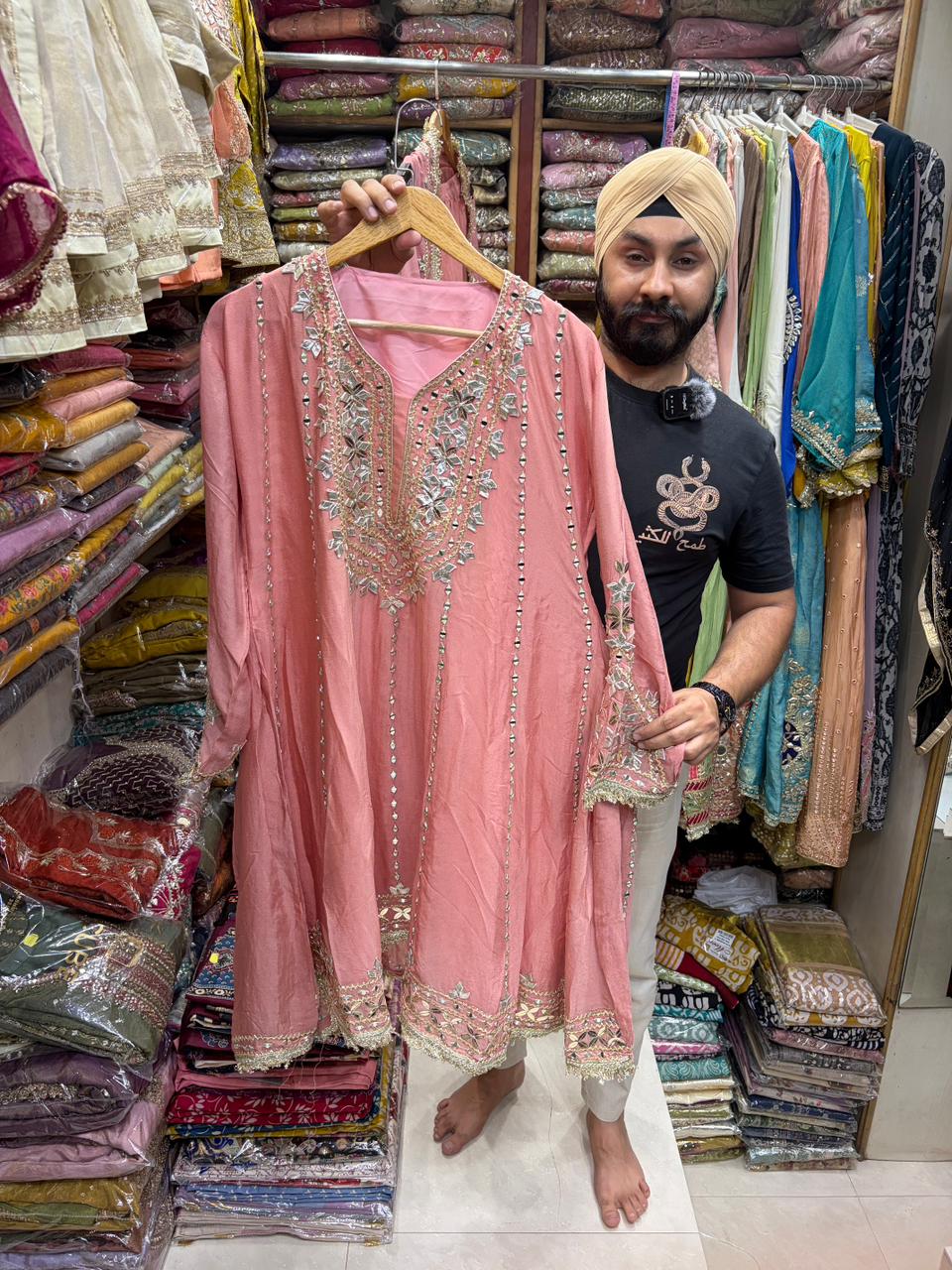 Chinnon Anarkali Sharara Set - Mirror Leather work
