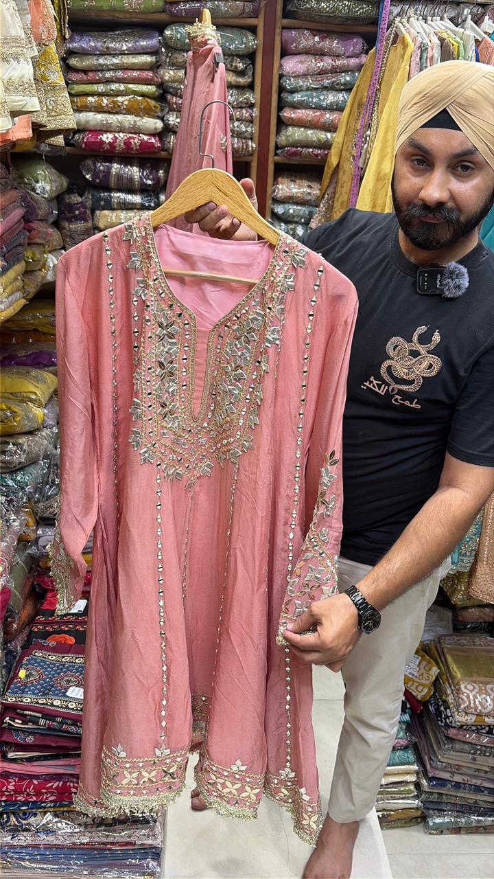 Chinnon Anarkali Sharara Set - Mirror Leather work