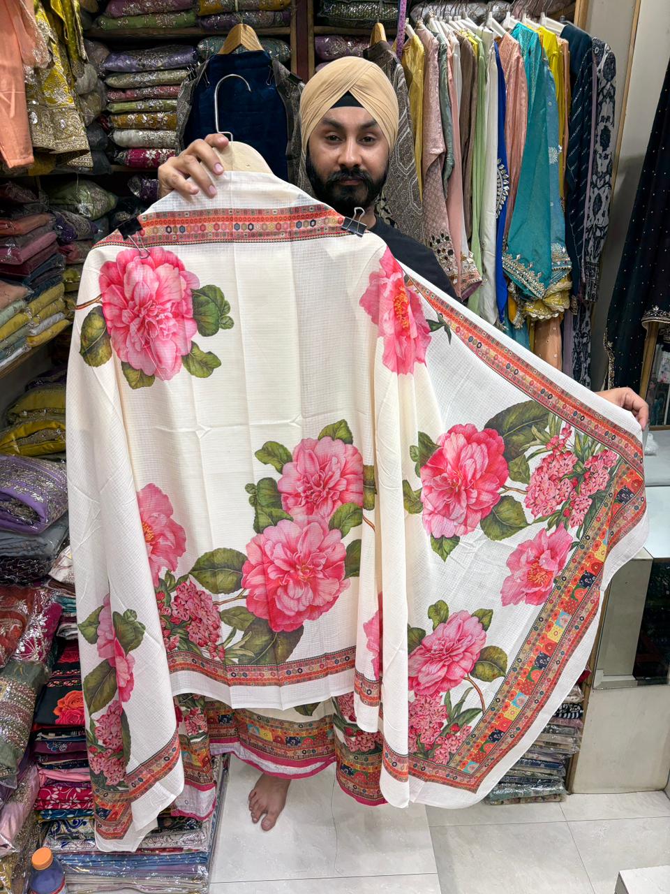 Cotton Sabyasachi Flower Print - Mirror Neck