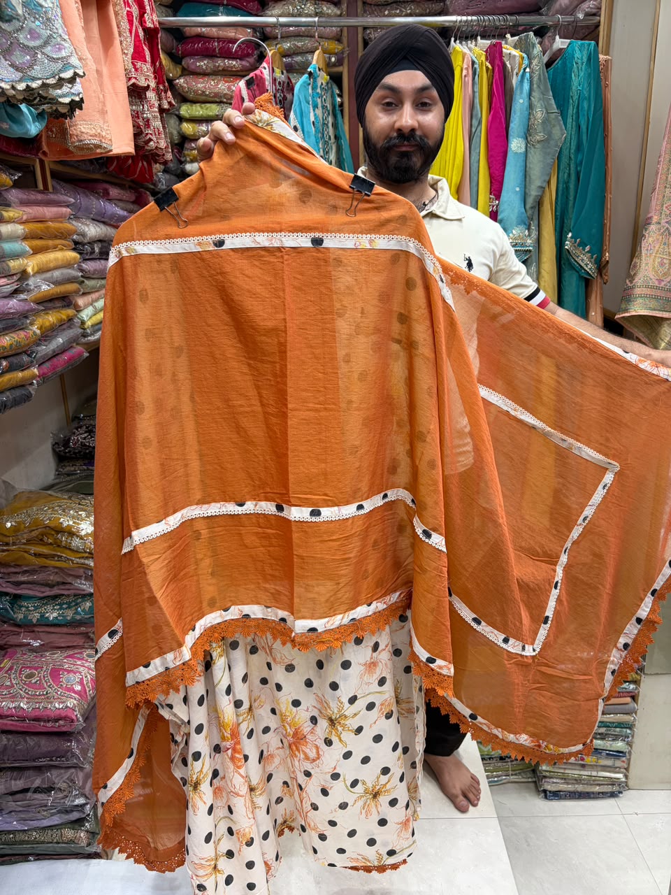 Mul Chanderi Polta Dot Pakistani Suit