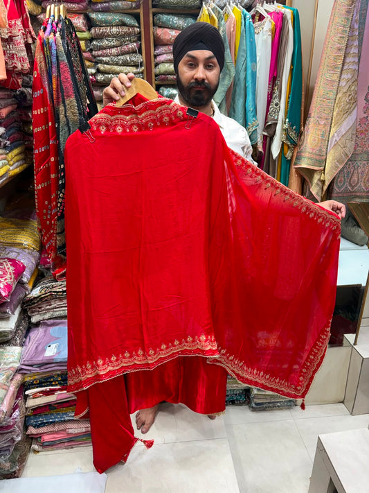 Gajji Solo Red Bhandhni V Neck - Edition no 20