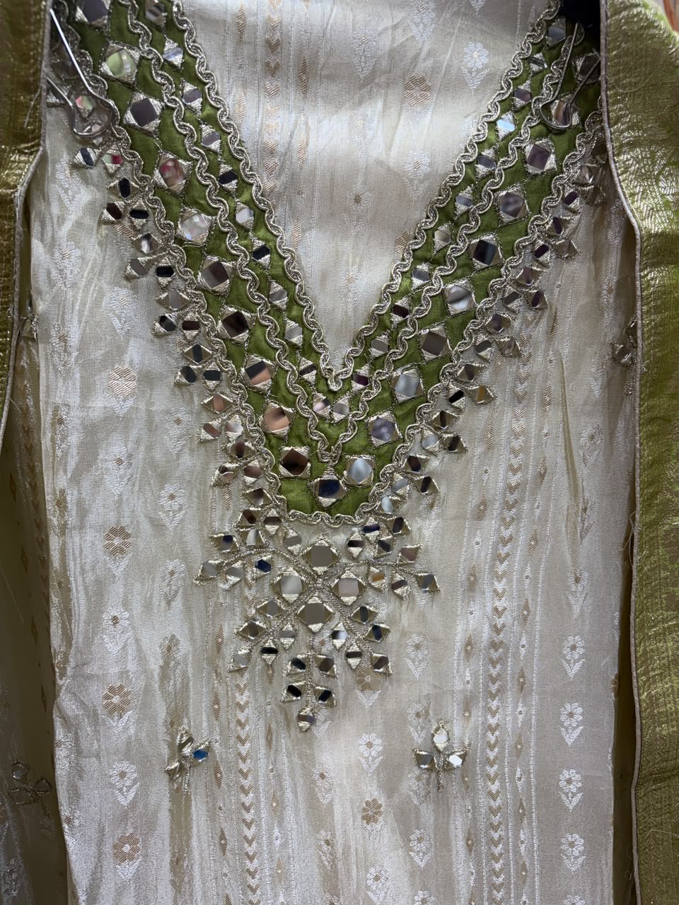 Shimmer Silk Mirror Neck Banarasi Dupatta