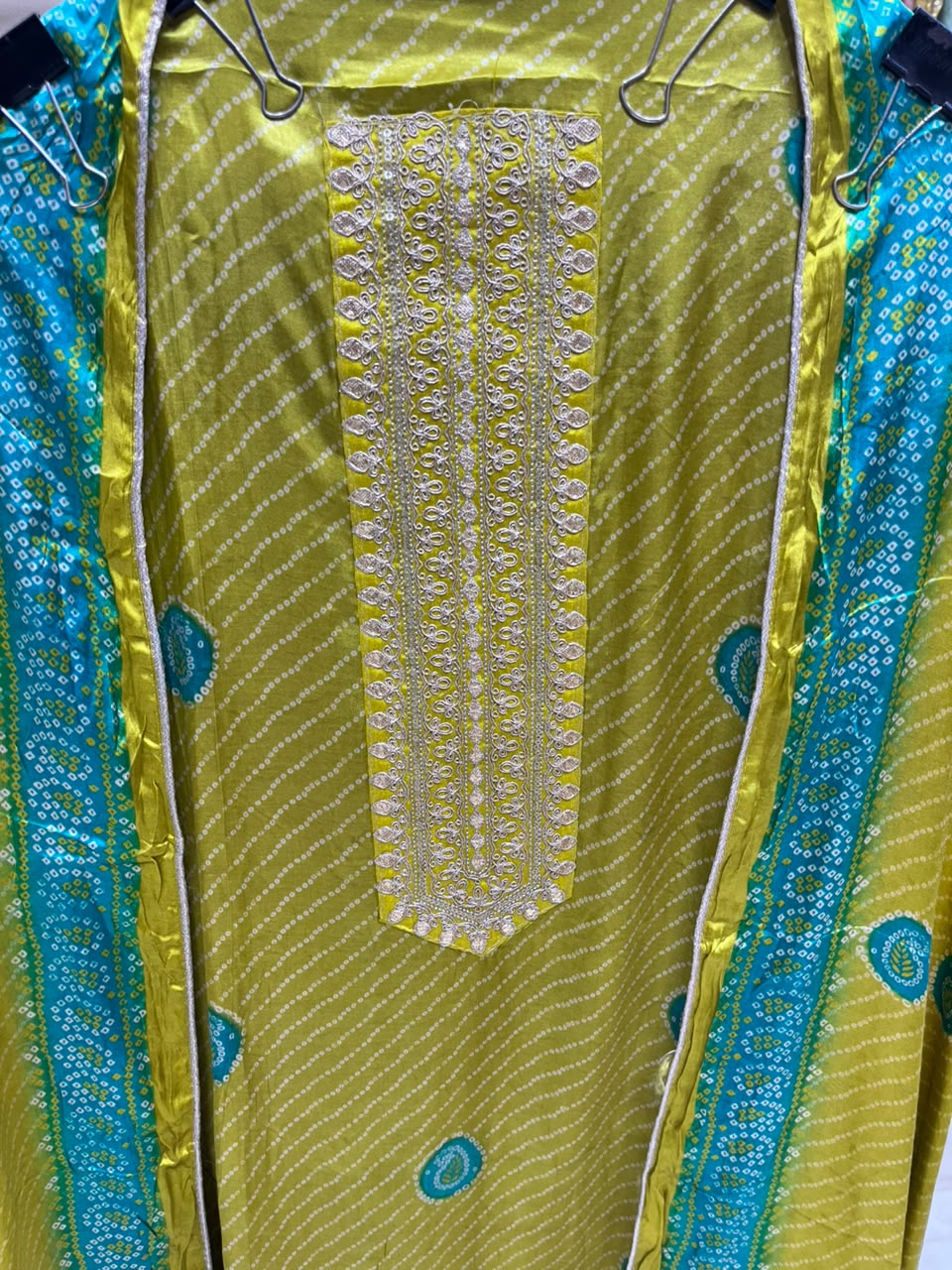 Gajji Silk Bhandhej Patra Work Neckline - Design no 31