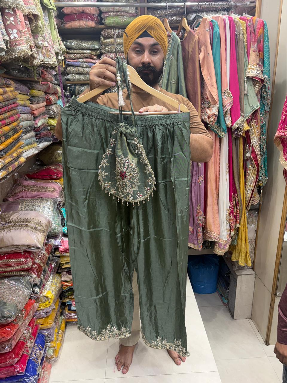 Luxury Straight Slit Dress with Pant & Potli Dress