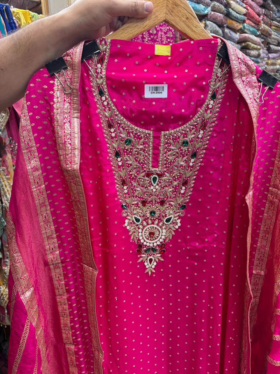 Luxury Crepe Banarsi Buti with Dabka & Stone Neckline
