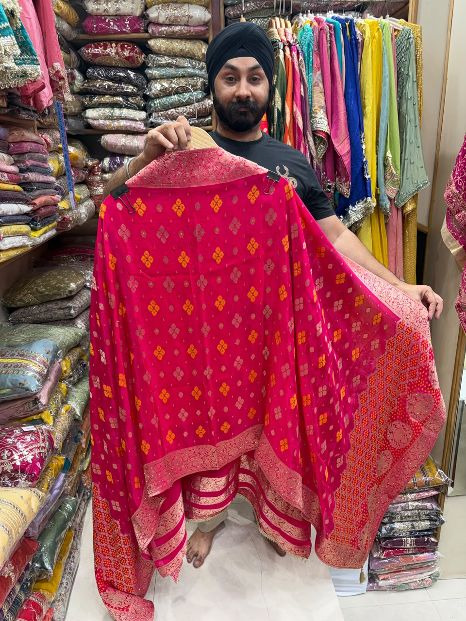 Premium Dola Silk Bandhej Banarsi Silk