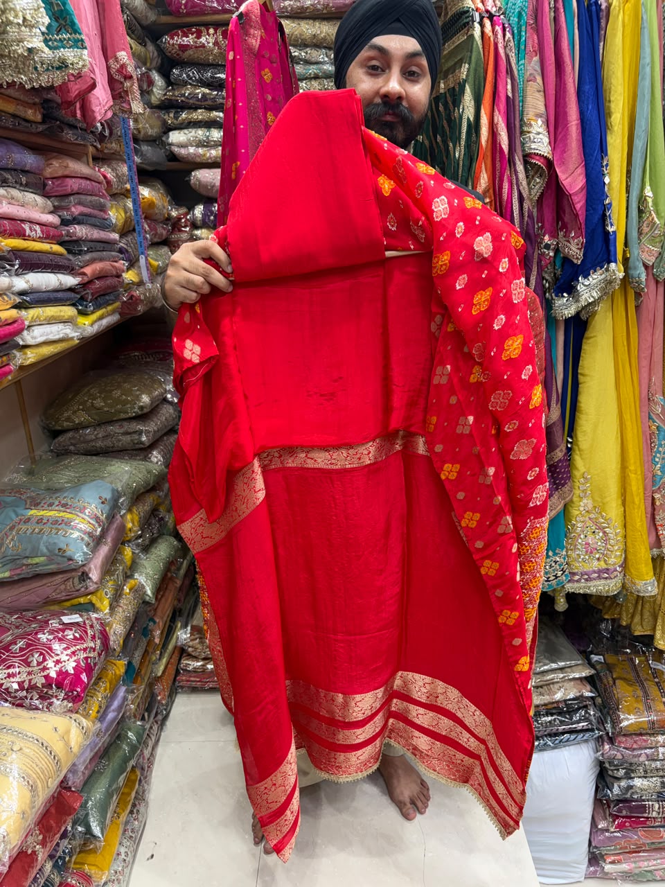 Premium Dola Silk Bandhej Banarsi Silk