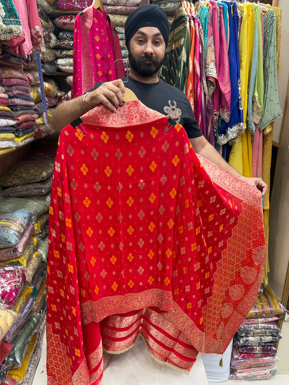 Premium Dola Silk Bandhej Banarsi Silk