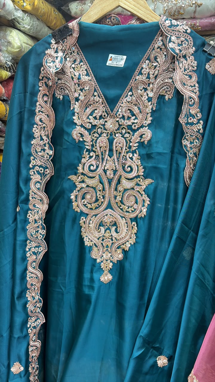 Twill Organza Designer Scalping Dupatta - V Neck