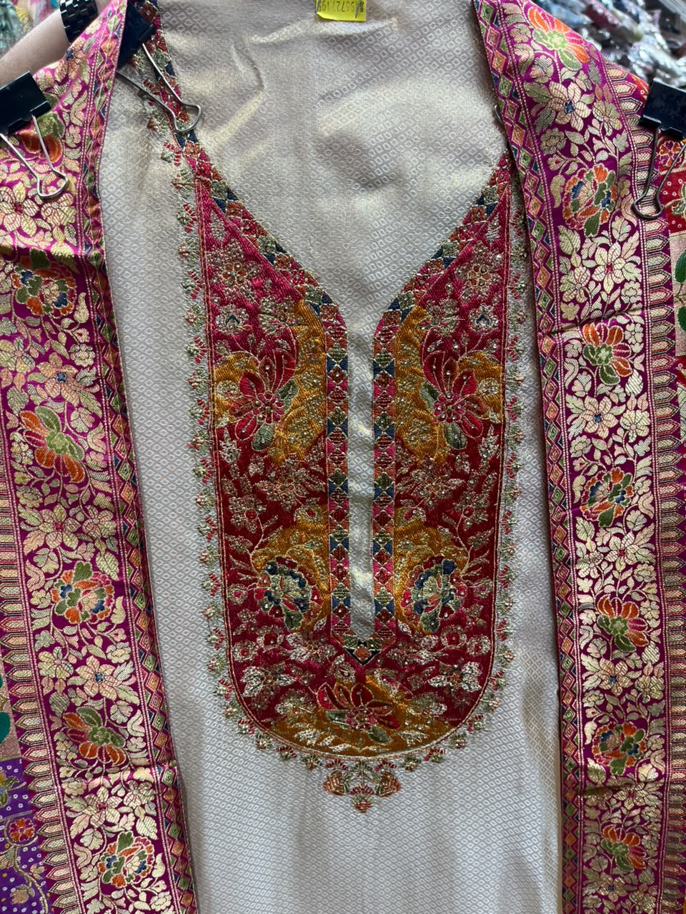 Elegant Position Bright Dupatta with Zari Neck - Contrast Edition