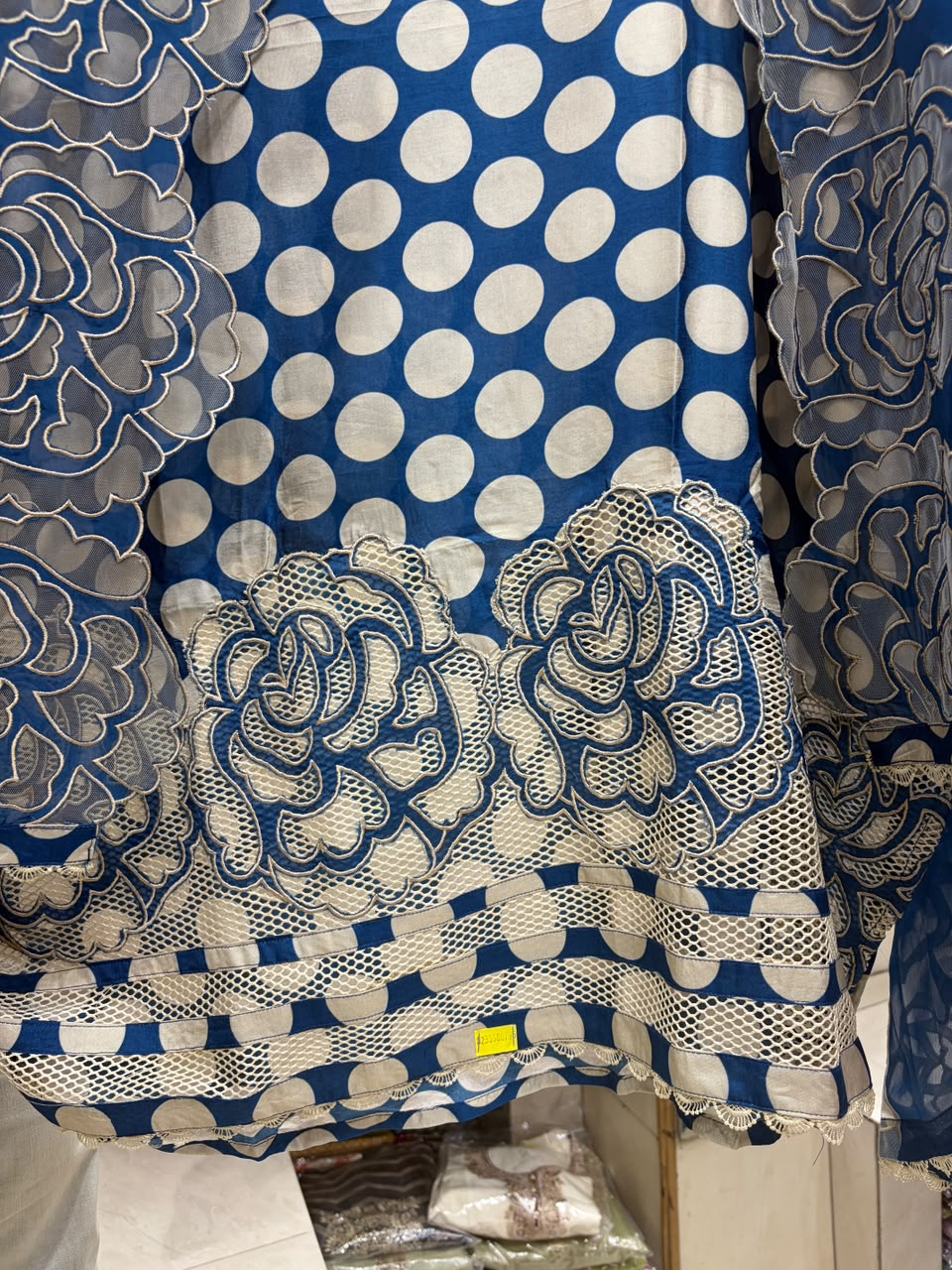 Luxury Muslin Polka Applique Work Heavy Suits