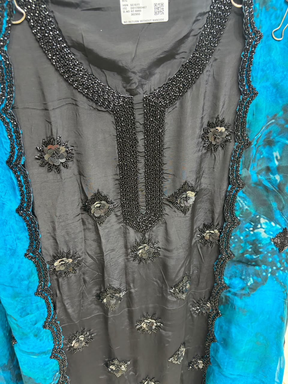 Crepe Black Beads Work Shibori Print Dupatta