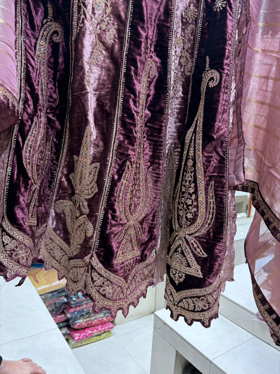 Latest Velvet Short Anarkali Suit Heavy Embellished