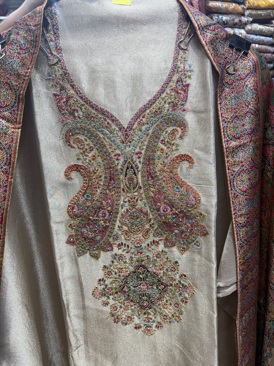 Elegant Beige Solo with Position Black Dupatta