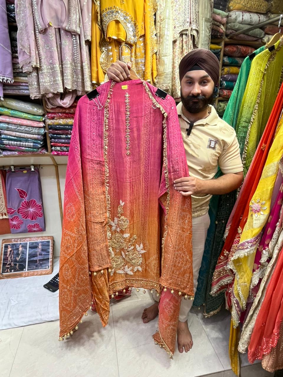 Shimmer Tissue Handwork Designer Suit