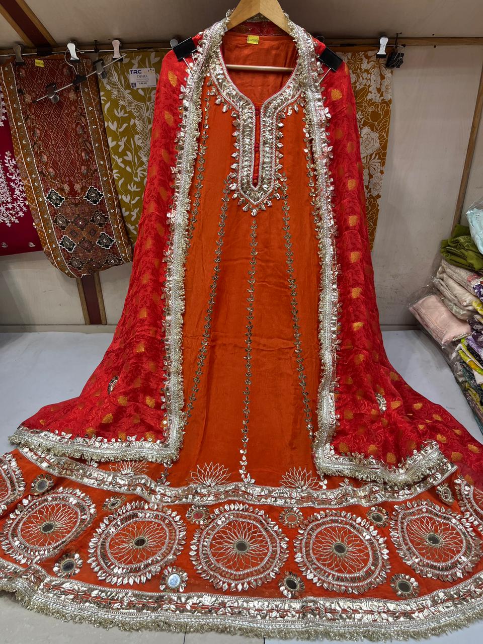 Pure Chinnon Leather Work Heavy Anarkali