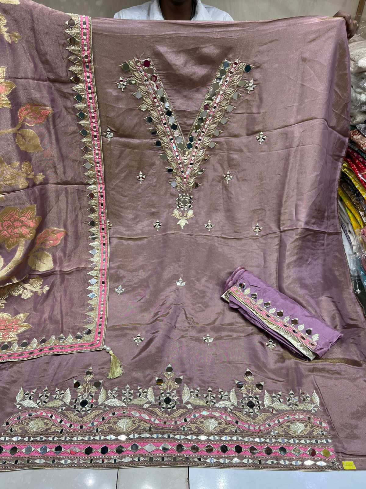 Beautiful V Neck Mirror Salwar Work Suits