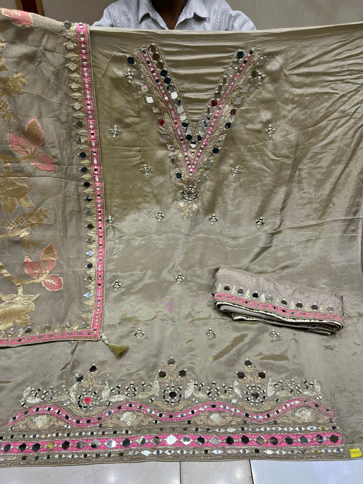 Beautiful V Neck Mirror Salwar Work Suits