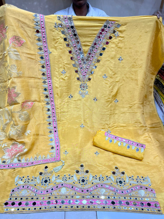 Beautiful V Neck Mirror Salwar Work Suits