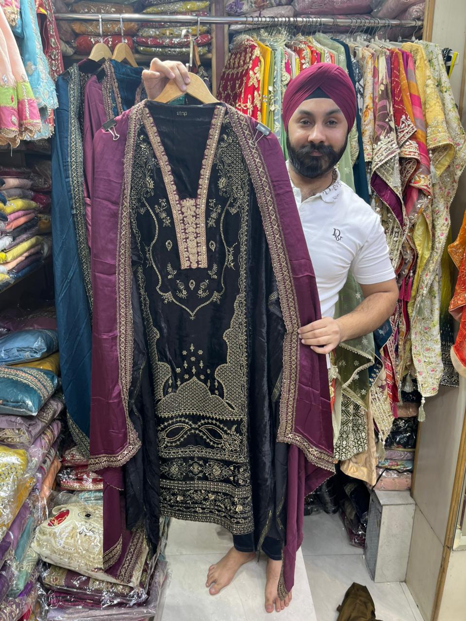 Velvet Designer Suits with Silk pure Dupatta