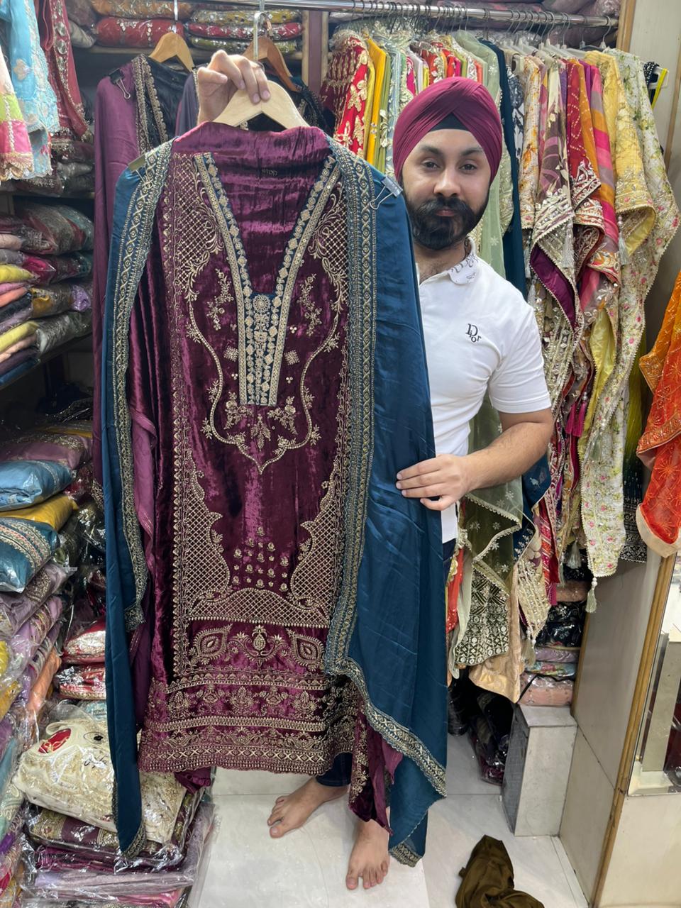 Velvet Designer Suits with Silk pure Dupatta