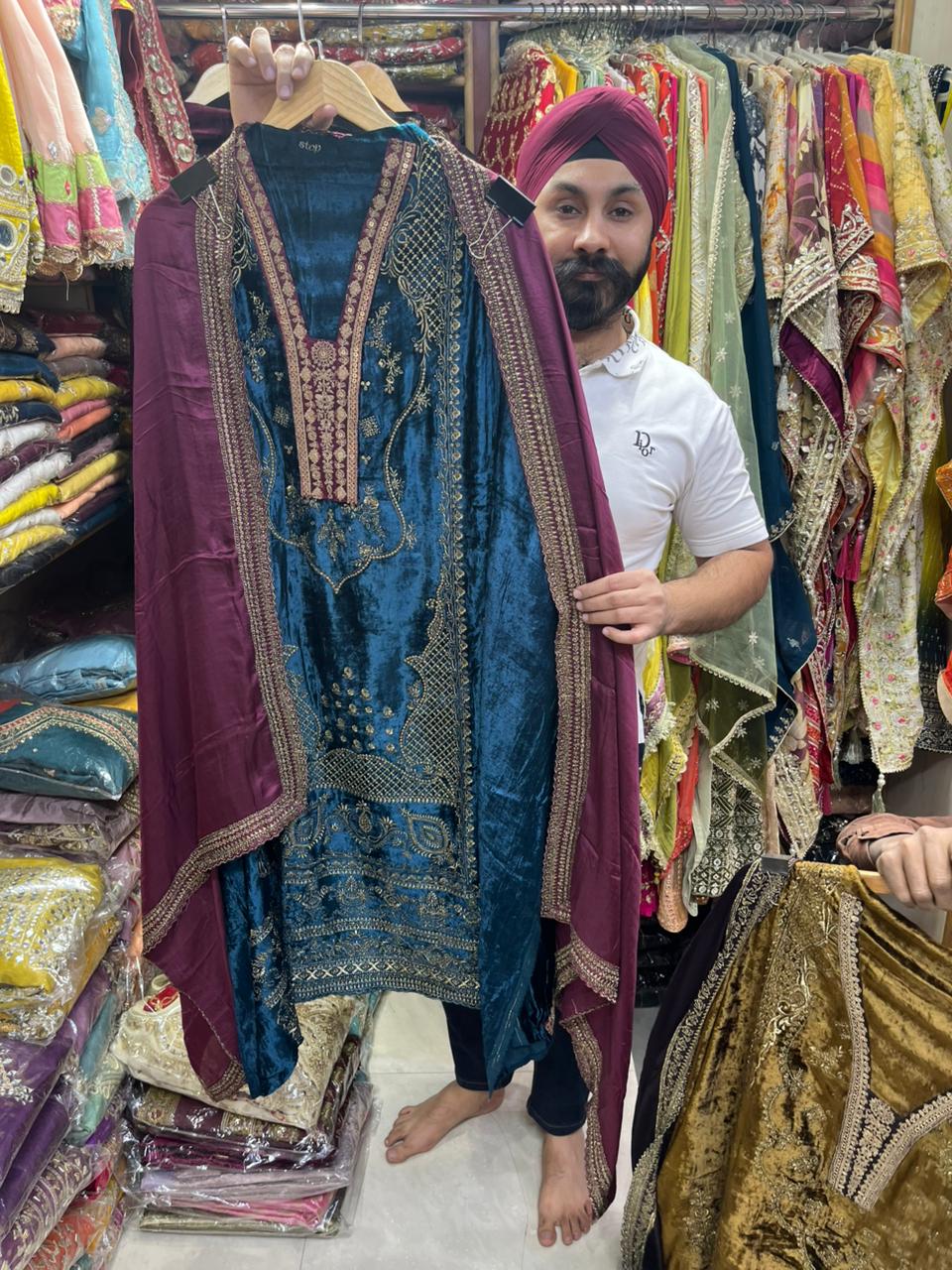 Velvet Designer Suits with Silk pure Dupatta