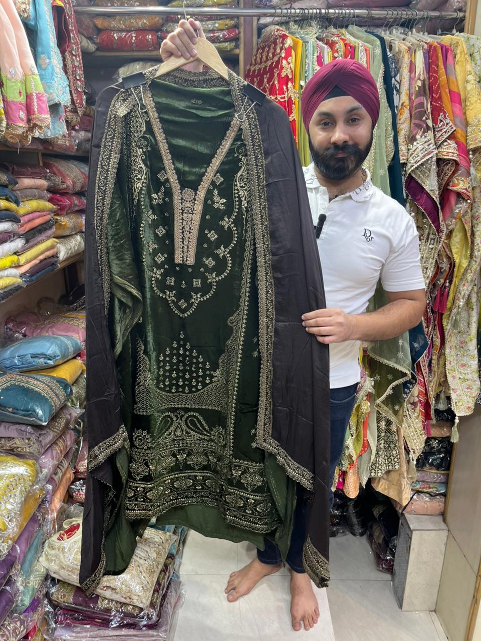 Velvet Designer Suits with Silk pure Dupatta