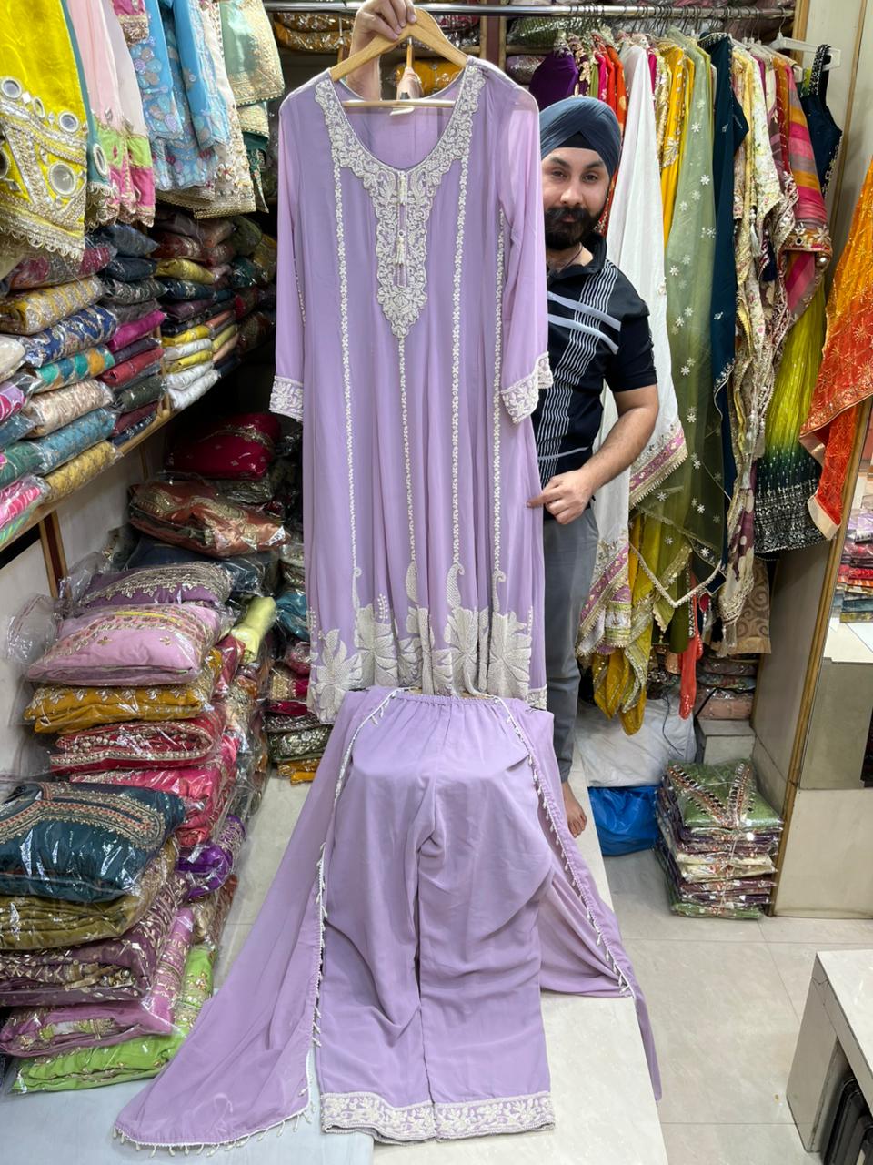 Pearl Hand Work Anarkali Pant Suits