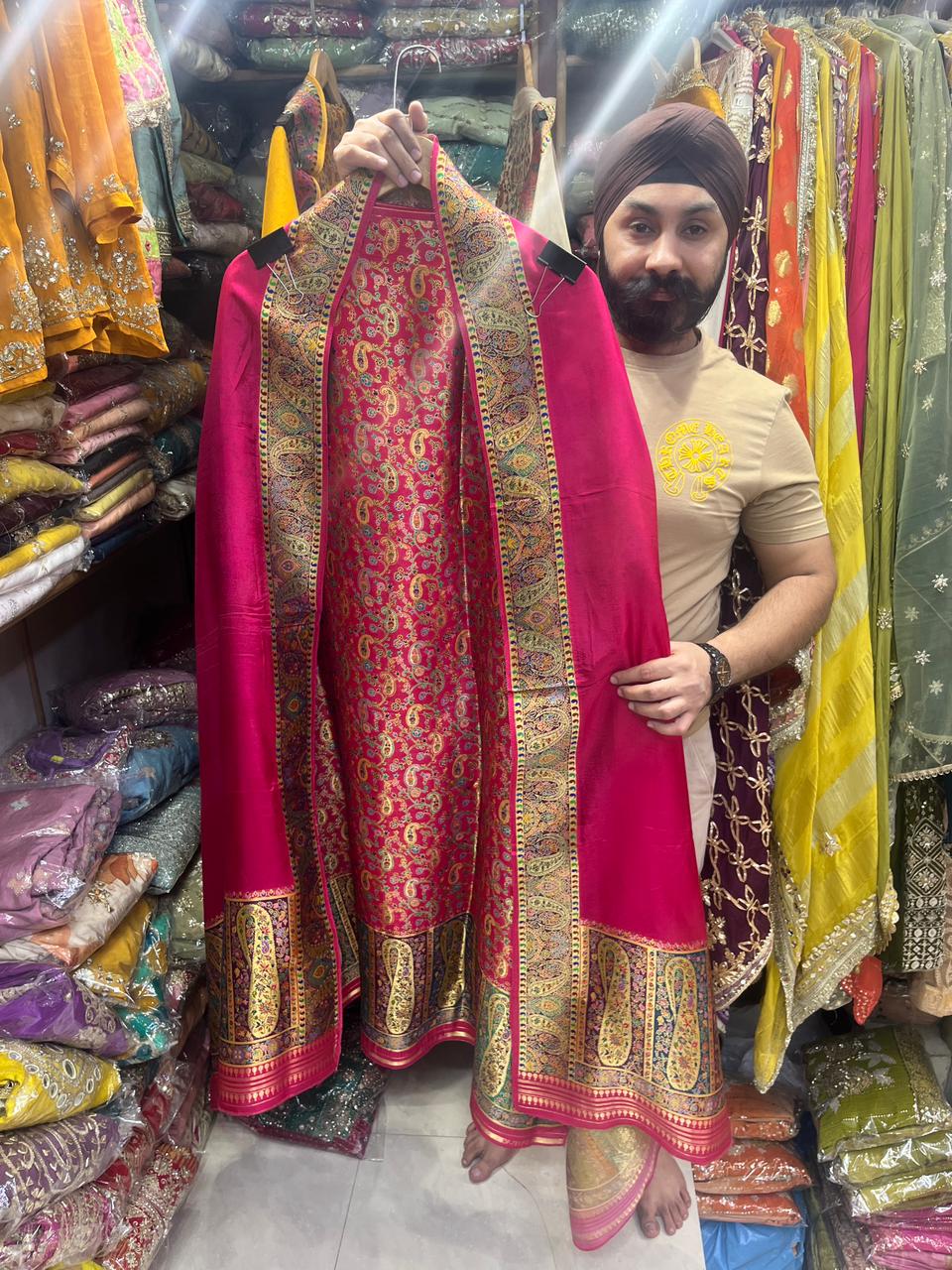 Pure Silk Jacquard Weaving Heavy Carry jaal Suits