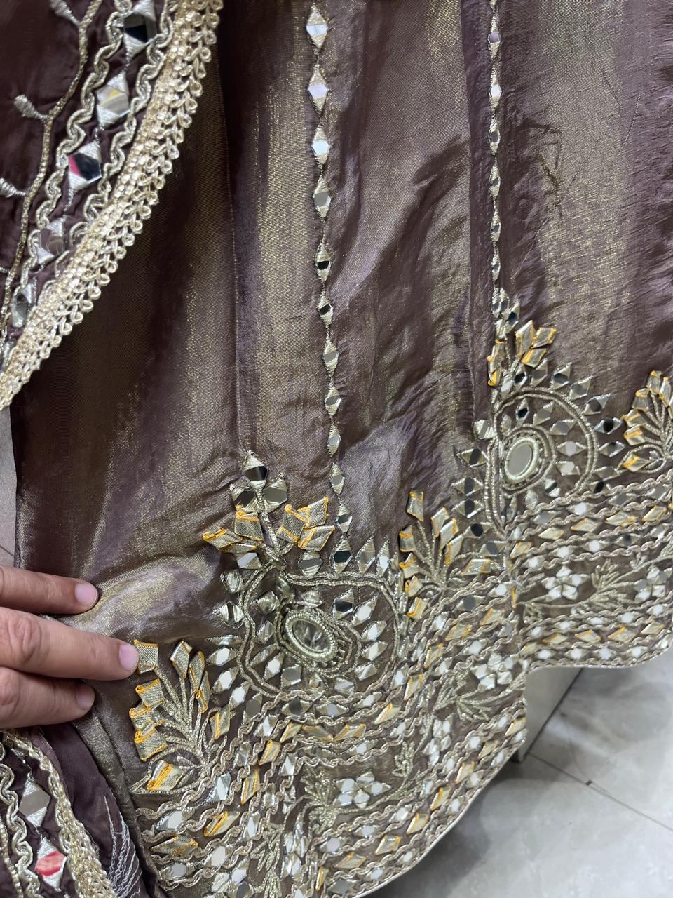 Beautiful Dusty Shades Mirror Work Anarkali