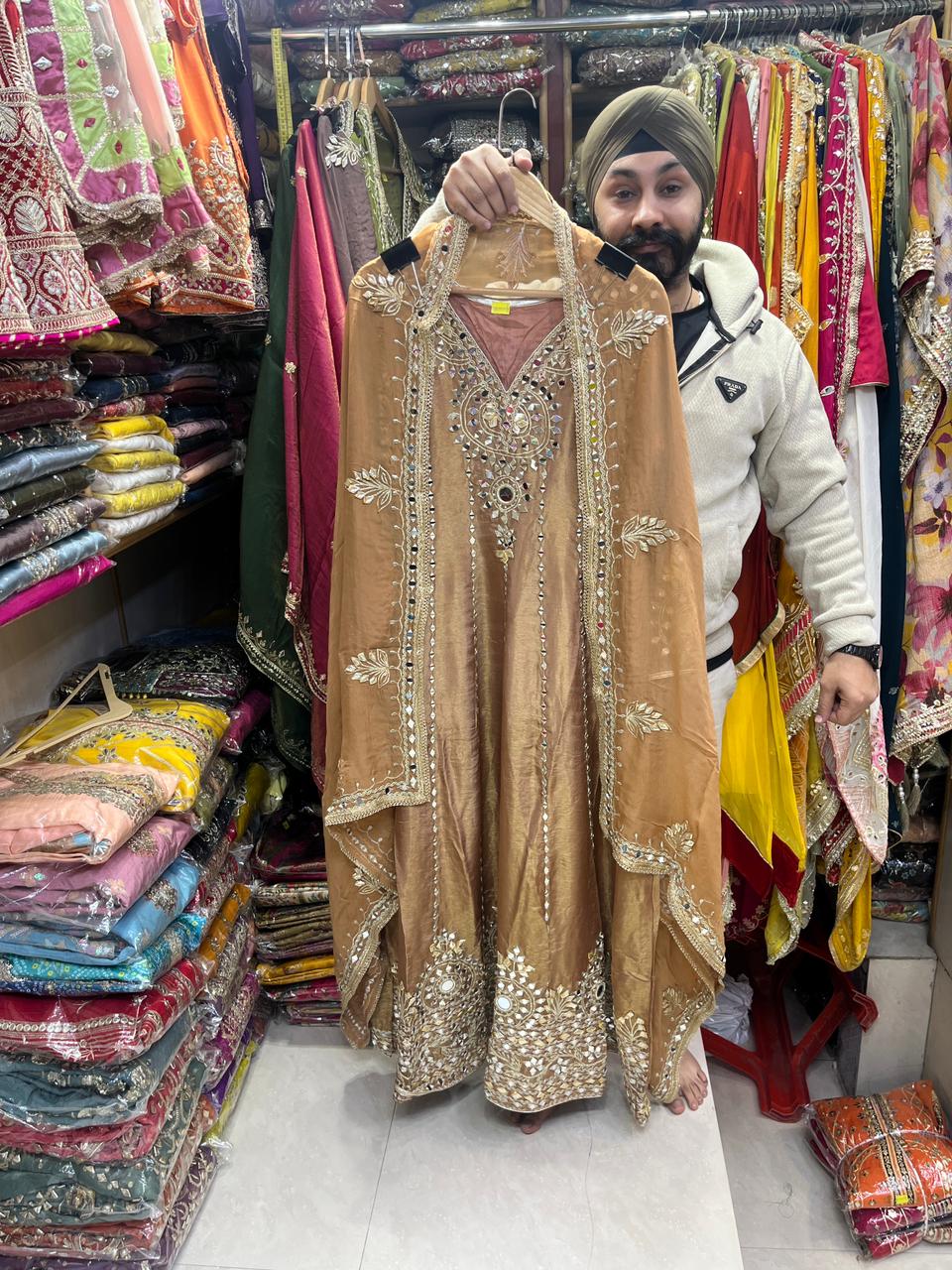 Beautiful Dusty Shades Mirror Work Anarkali