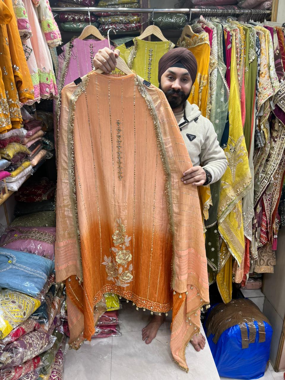 Pure Crush Shimmer Handwork Designer Suits