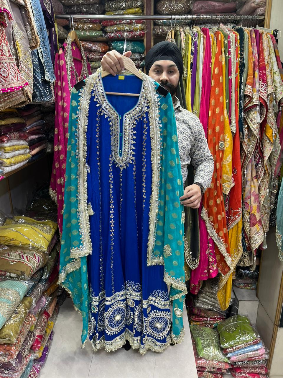 Pure Chinnon Leather Work Heavy Anarkali