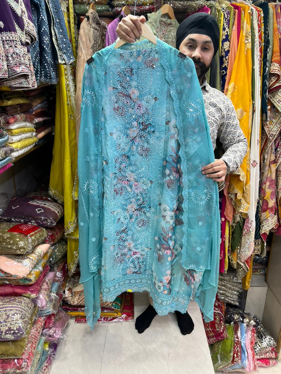 Pure Organza Pakistani Nalki Thread Work Suits