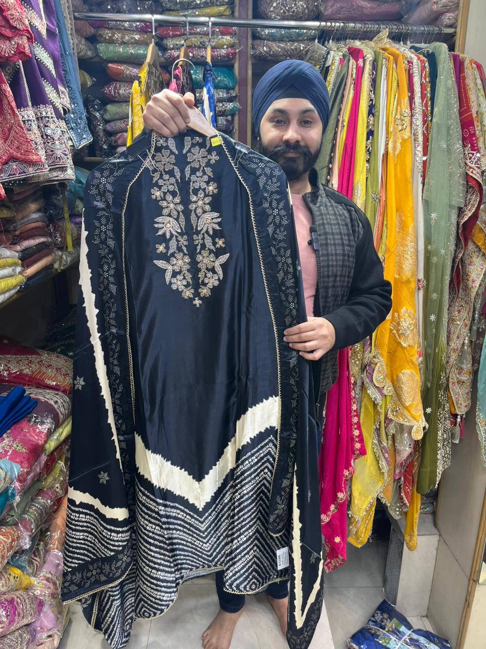 Gajji Silk Unstitched with Beautiful Embroidered Neck