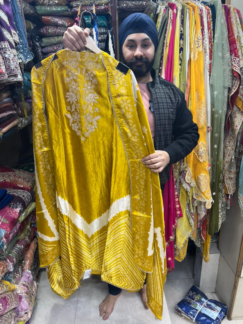 Gajji Silk Unstitched with Beautiful Embroidered Neck