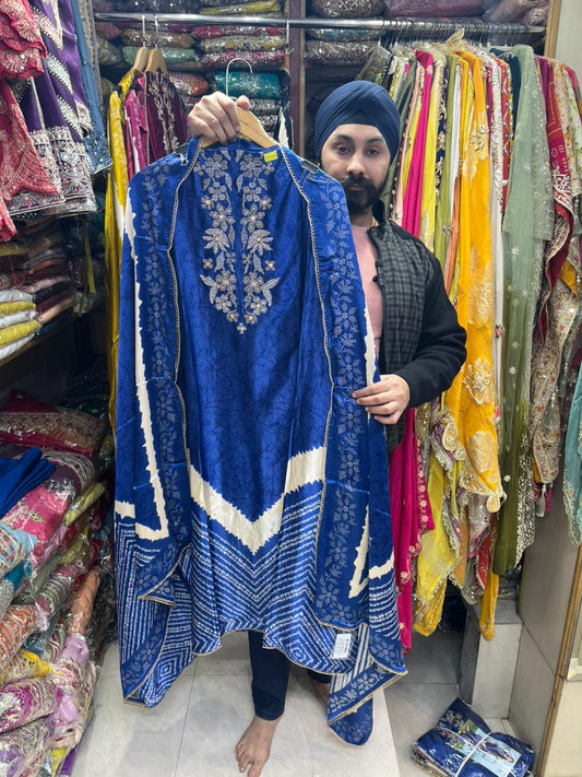 Gajji Silk Unstitched with Beautiful Embroidered Neck