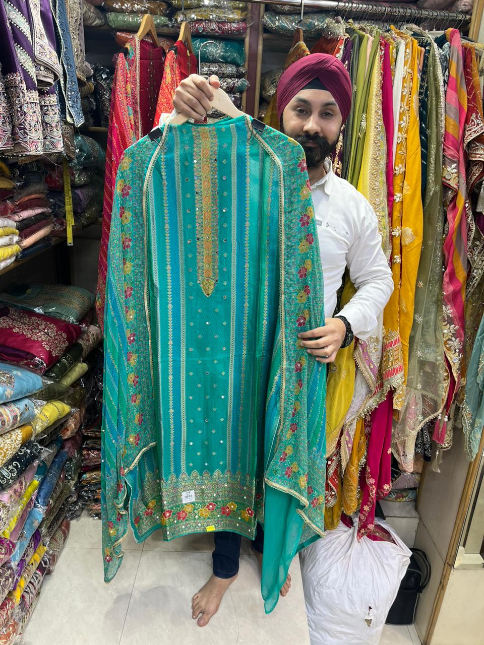 Soft Organza Banarasi Weave Mirror Suits