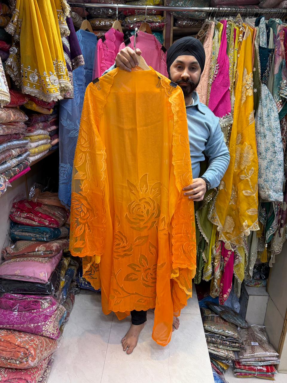 Beautiful Dual Shade Organza Applique Suits