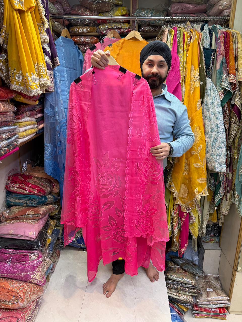 Beautiful Dual Shade Organza Applique Suits