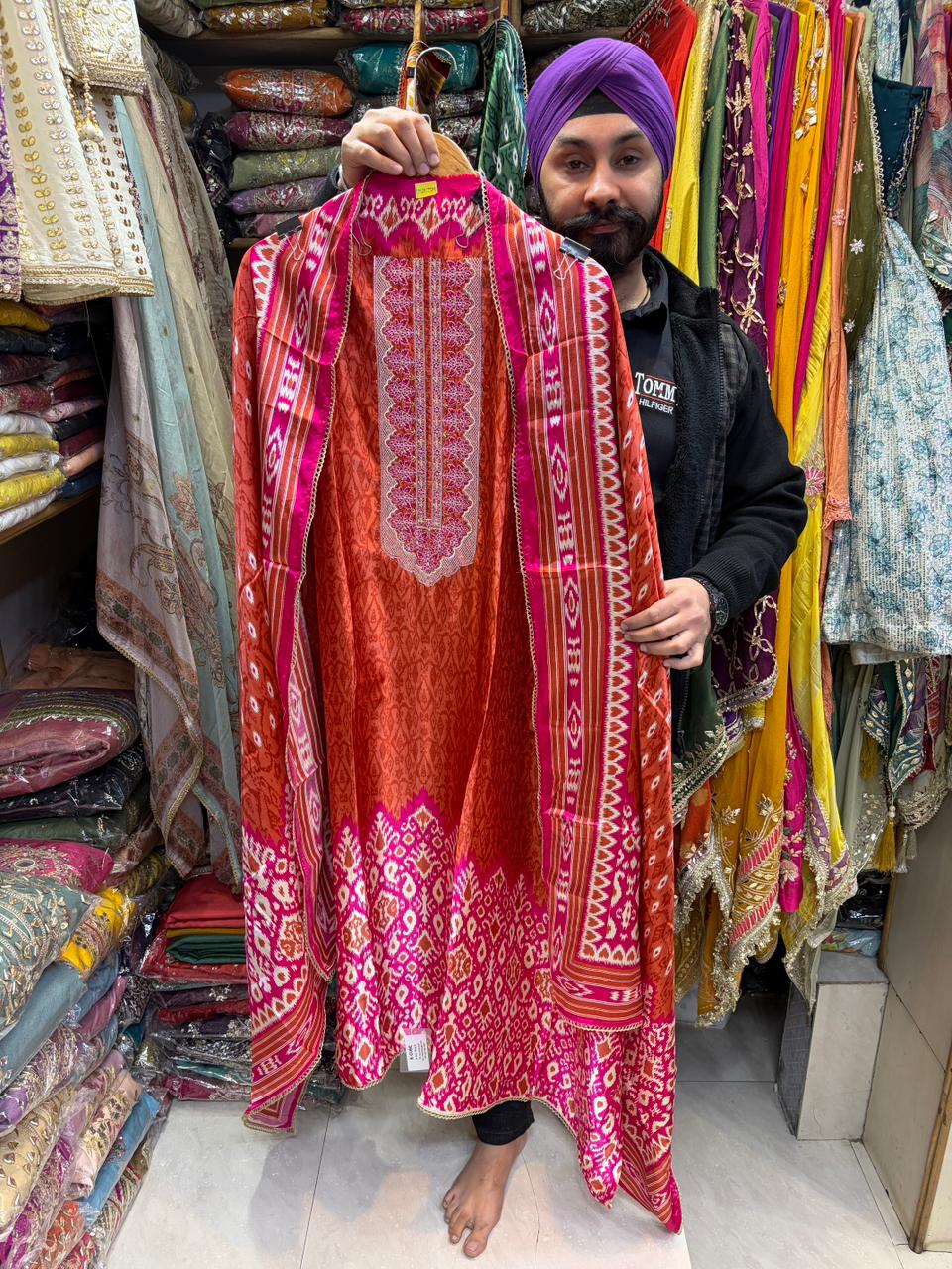 Pure Gajji Silk Ikkat Print Designer Suit