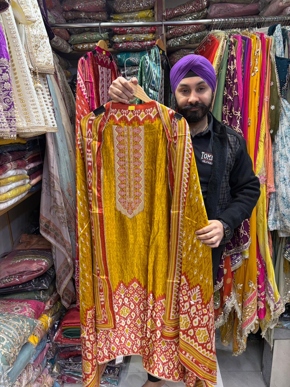 Pure Gajji Silk Ikkat Print Designer Suit