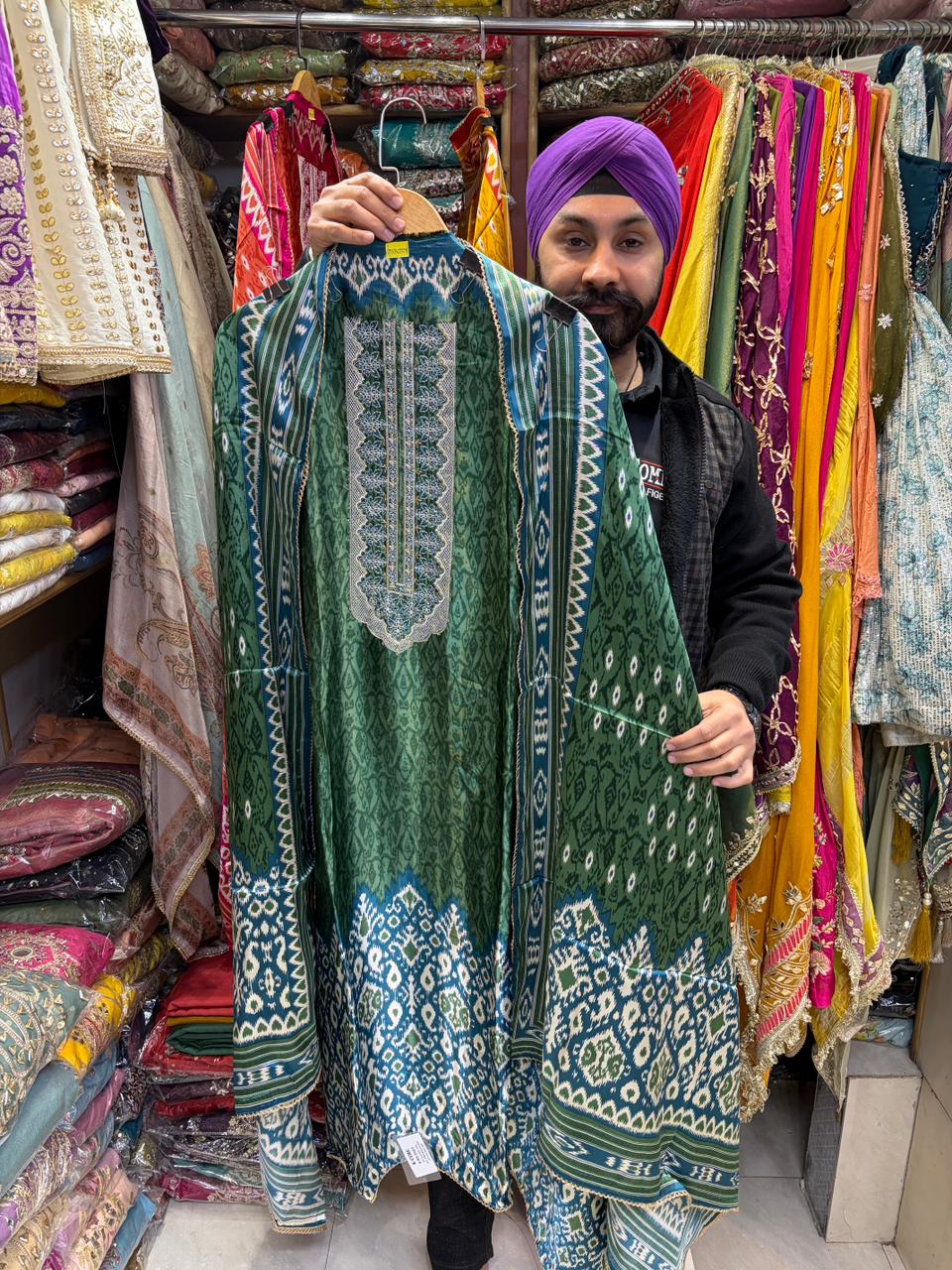 Pure Gajji Silk Ikkat Print Designer Suit