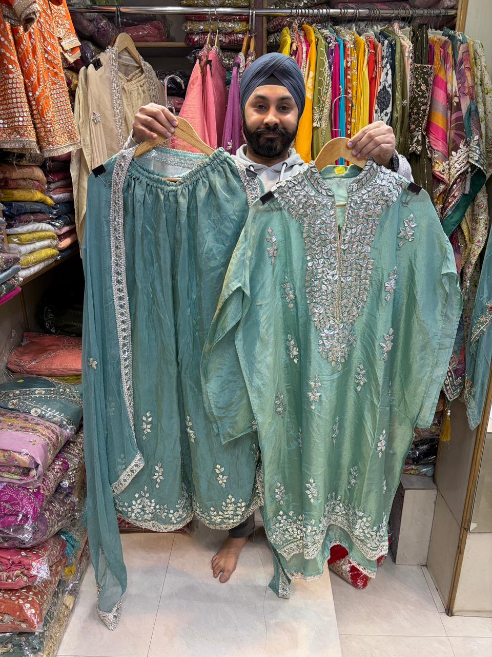 Pure Shimmer Gotta Patti Semi Stitched Sharara Suit