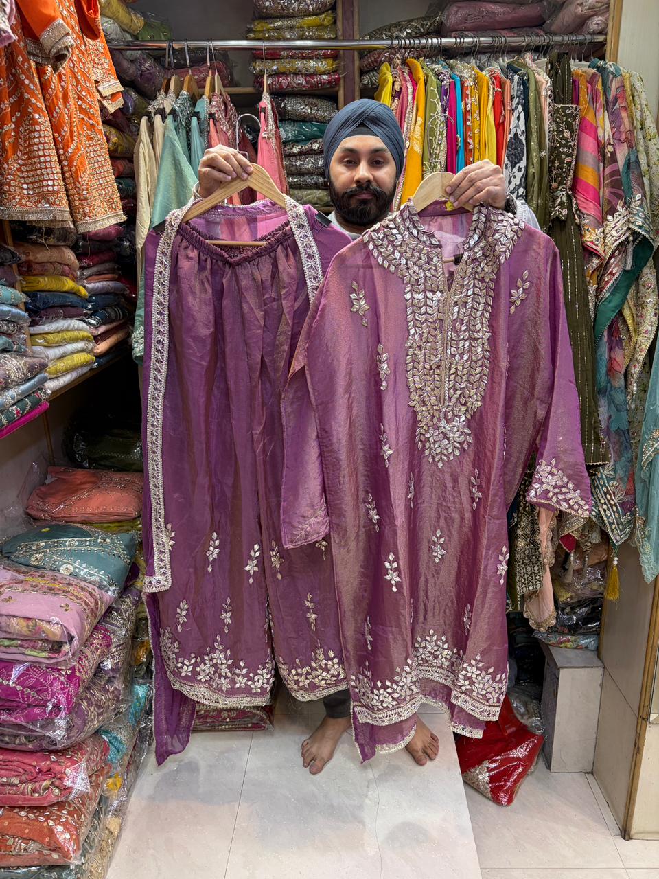 Pure Shimmer Gotta Patti Semi Stitched Sharara Suit