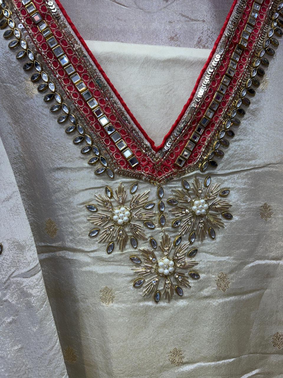 Shimmer with Dola silk Hand Embroidered Suit