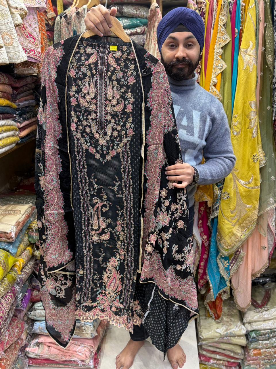 Pure Crepe Beautiful Zari work Suits