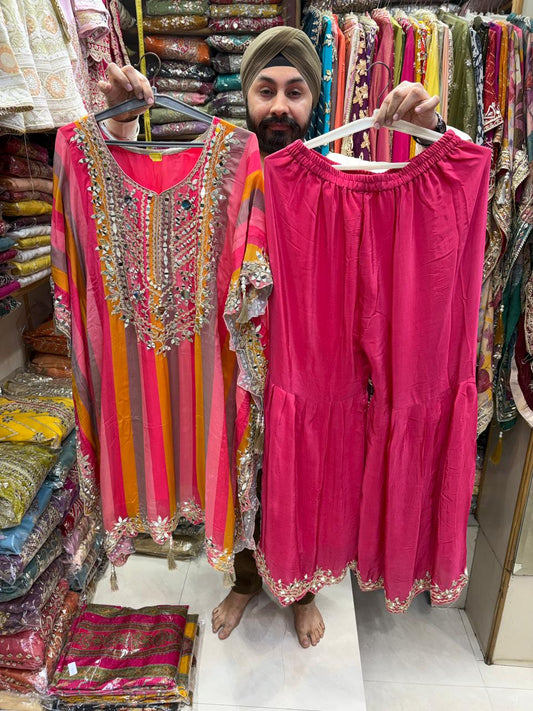 Pure Chinnon Stripes Mirror Kaftan with Garara Set