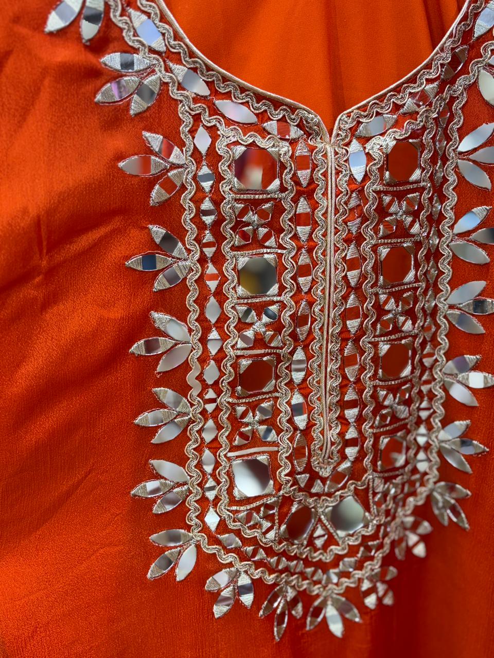 Pure Chinnon Readymade  Banarsi Mirror Work Skirt