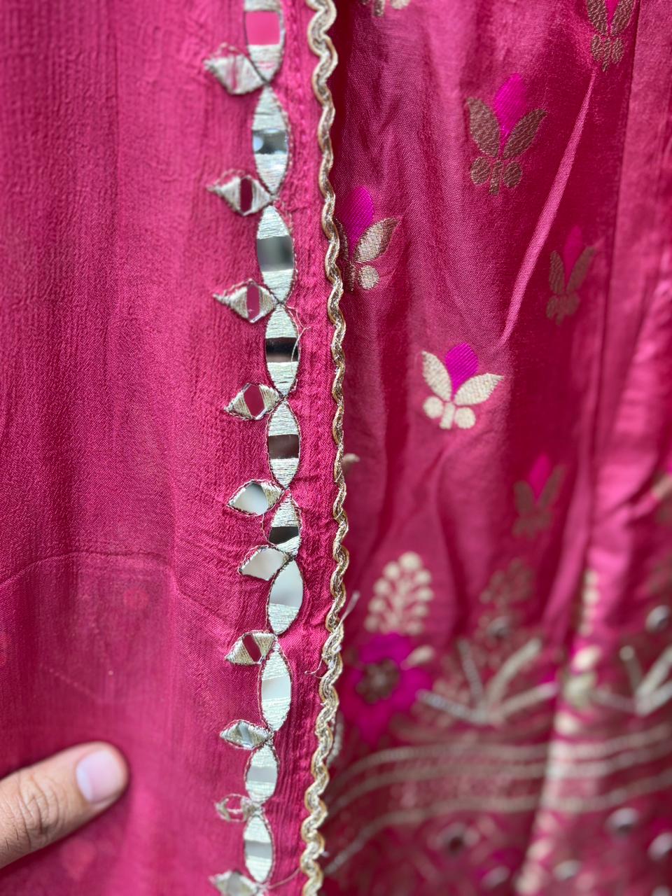 Pure Chinnon Readymade  Banarsi Mirror Work Skirt